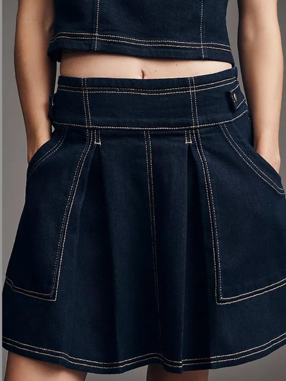 NWT Anthropologie Seamed Pleated Indigo Denim Mini Skirt Women's Size 2